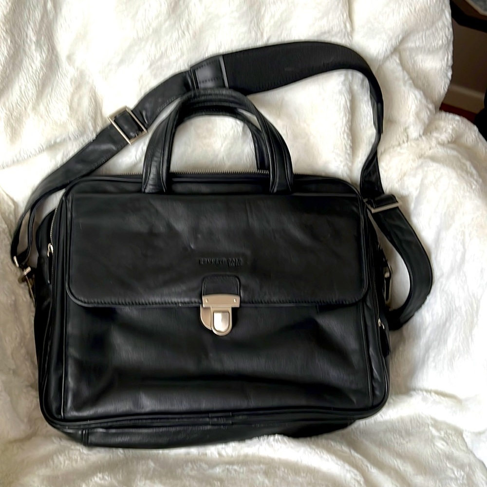 Kenneth Cole black leather laptop briefcase